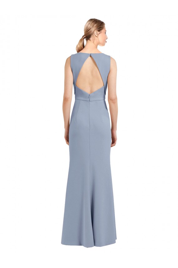 Long Smoke Blue Sleeveless Sheath Keyhole Back Bridesmaid Dress Birmingham