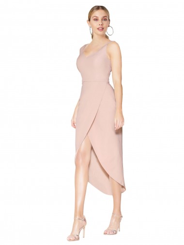 Knee Length Mauve Sleeveless Mermaid V-Back High Low Evening Gown / Prom Dress / Bridesmaid Dress Birmingham