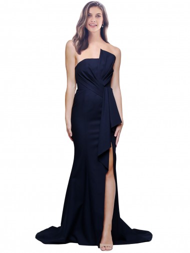 Sweep Train Dark Navy Sleeveless Sheath Low Back Semi Formal Evening Dress / Prom Dress / Bridesmaid Dress Birmingham