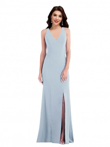 Long Light Sky Blue Sleeveless Trumpet Open Back Front Slit Evening Dress / Bridesmaid Dress Birmingham