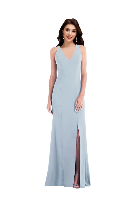 Long Light Sky Blue Sleeveless Trumpet Open Back Front Slit Evening Dress / Bridesmaid Dress Birmingham