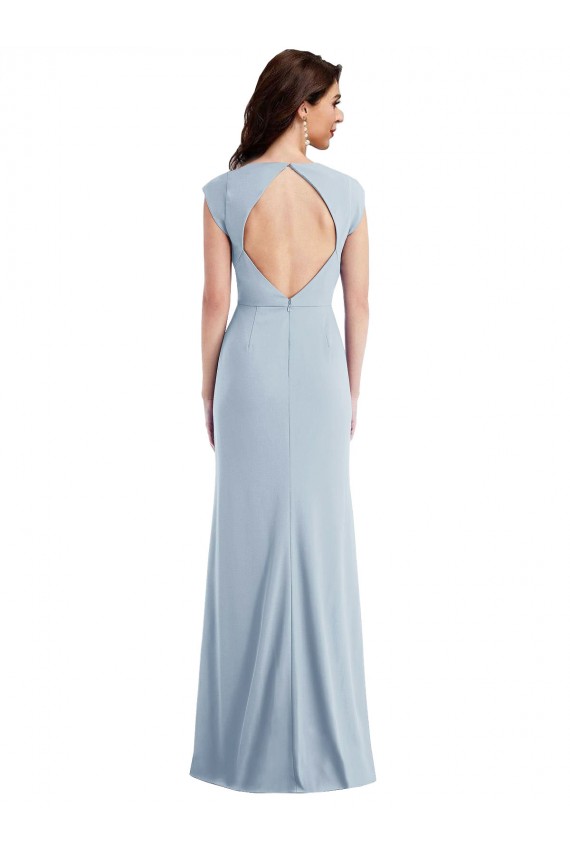 Long Light Sky Blue Cap Sleeves Trumpet Open Back Formal Evening Gown / Prom Dress / Bridesmaid Dress Birmingham