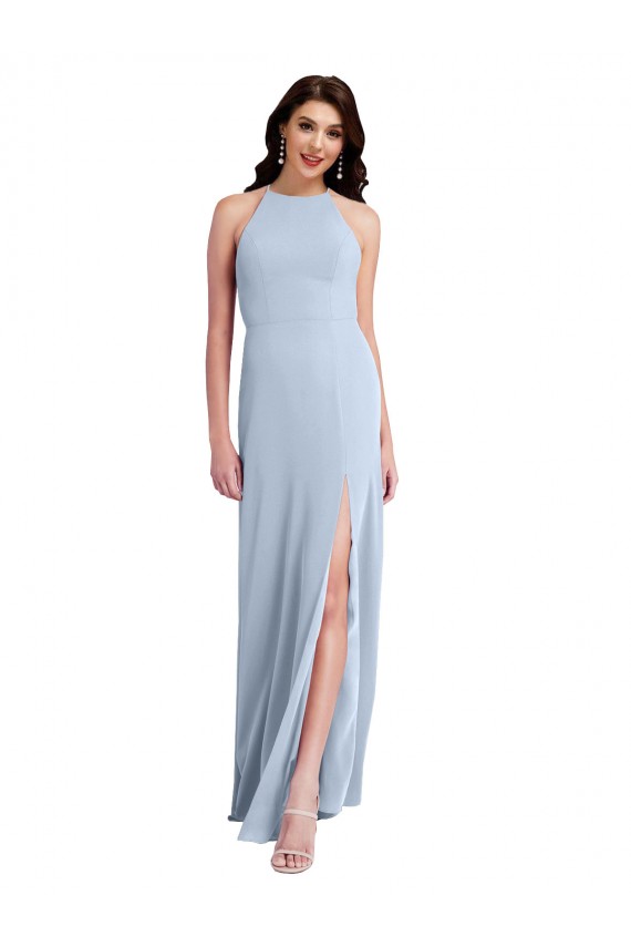 Long Light Sky Blue Sleeveless Sheath Open Back Side Slit Formal Evening Gown / Prom Dress / Bridesmaid Dress Birmingham