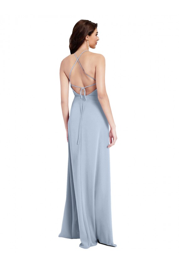 Long Light Sky Blue Sleeveless Sheath Open Back Side Slit Formal Evening Gown / Prom Dress / Bridesmaid Dress Birmingham