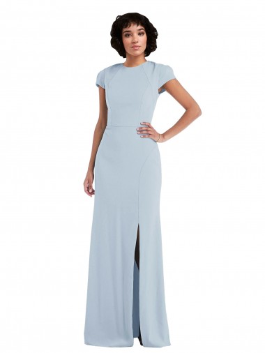 Long Light Sky Blue Cap Sleeves Trumpet Keyhole Back Semi Formal Evening Dress / Bridesmaid Dress Birmingham