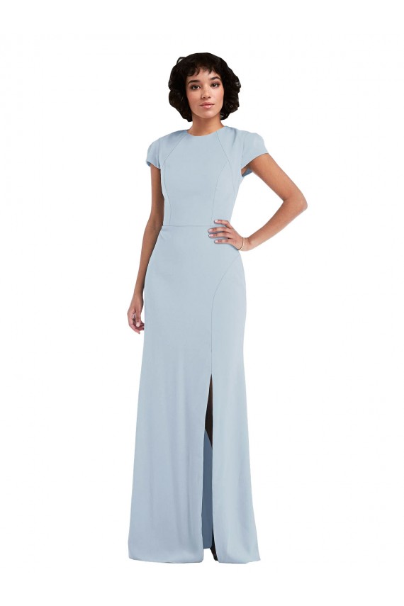 Long Light Sky Blue Cap Sleeves Trumpet Keyhole Back Semi Formal Evening Dress / Bridesmaid Dress Birmingham