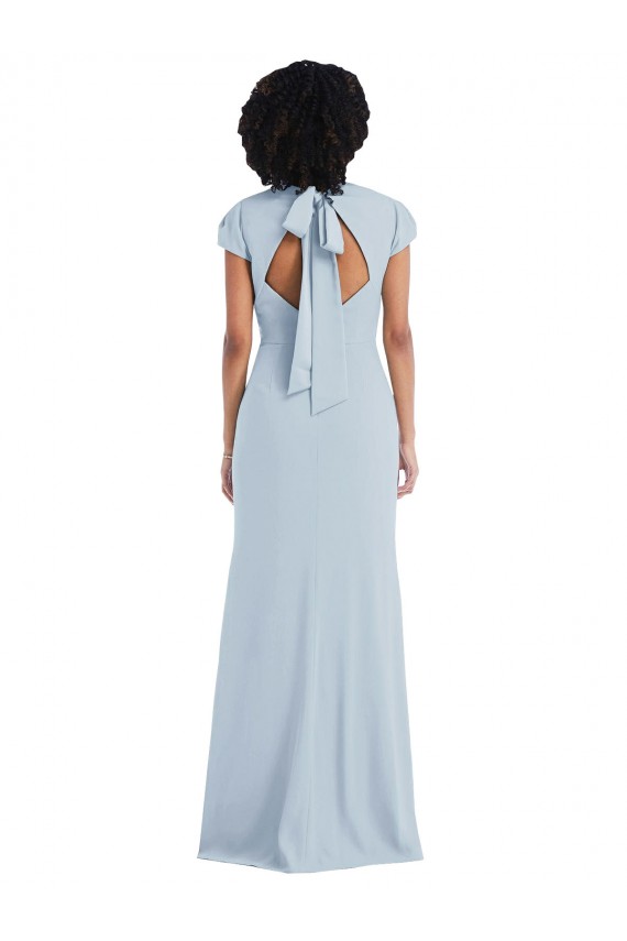 Long Light Sky Blue Cap Sleeves Trumpet Keyhole Back Semi Formal Evening Dress / Bridesmaid Dress Birmingham