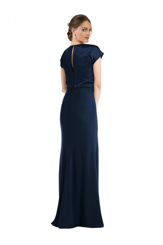 Long Dark Navy Cap Sleeves Trumpet Keyhole Back Formal Evening Gown / Prom Dress / Bridesmaid Dress Birmingham