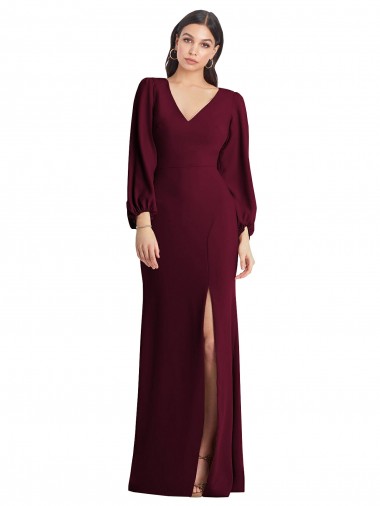 Long Burgundy Gold Puff Sleeves Trumpet Semi Formal Evening Dress / Prom Dress / Bridesmaid Dress Birmingham