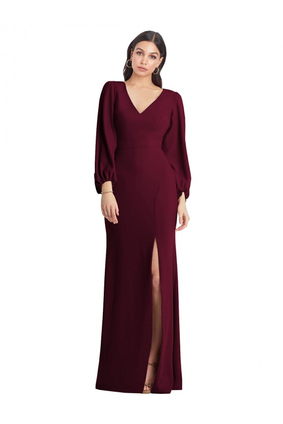Long Burgundy Gold Puff Sleeves Trumpet Semi Formal Evening Dress / Prom Dress / Bridesmaid Dress Birmingham