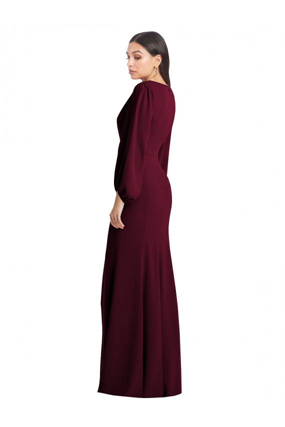 Long Burgundy Gold Puff Sleeves Trumpet Semi Formal Evening Dress / Prom Dress / Bridesmaid Dress Birmingham