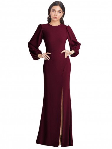 Long Burgundy Gold Puff Sleeves Trumpet Open Back Formal Dress / Bridesmaid Dress Birmingham