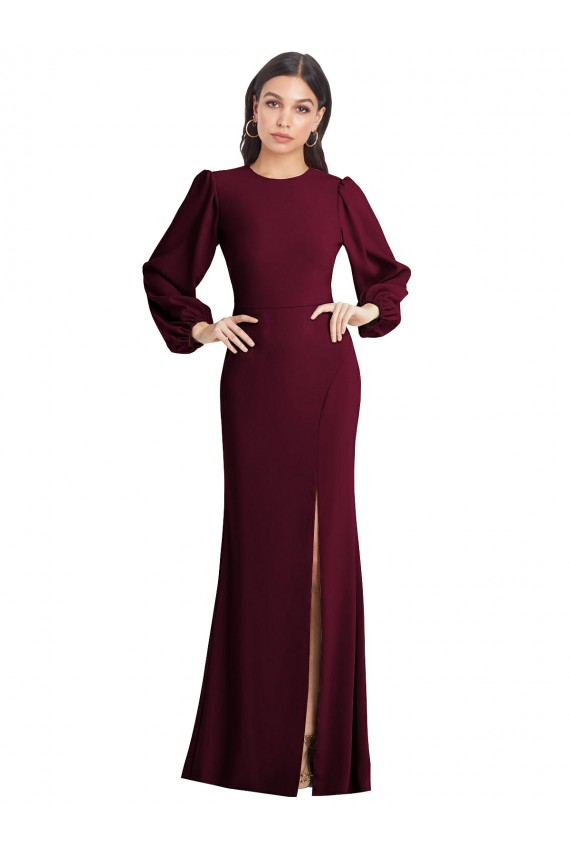 Long Burgundy Gold Puff Sleeves Trumpet Open Back Formal Dress / Bridesmaid Dress Birmingham