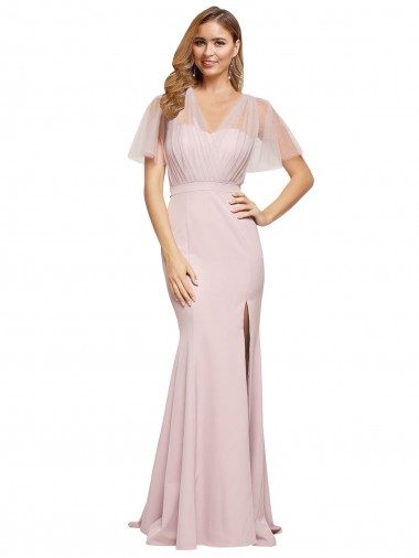 Long Mauve Short Sleeves Sheath V-Back Formal Evening Gown / Prom Dress / Bridesmaid Dress Birmingham