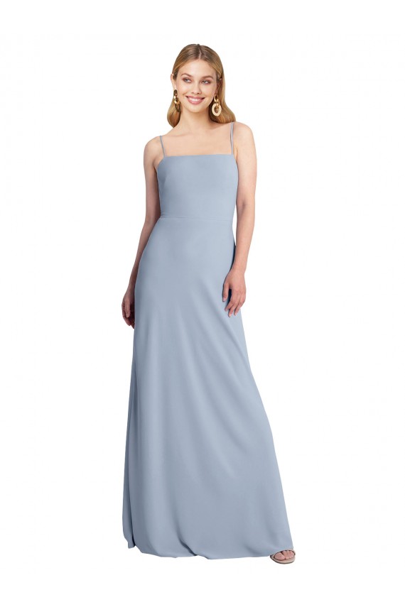 Long Smoke Blue Sleeveless A-Line Open Back Prom Dress / Bridesmaid Dress Birmingham