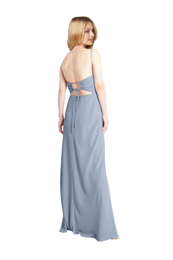 Long Smoke Blue Sleeveless A-Line Open Back Prom Dress / Bridesmaid Dress Birmingham