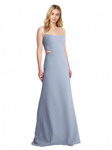 Long Smoke Blue Sleeveless A-Line Open Back Stretch Crepe Prom Dress / Bridesmaid Dress Birmingham