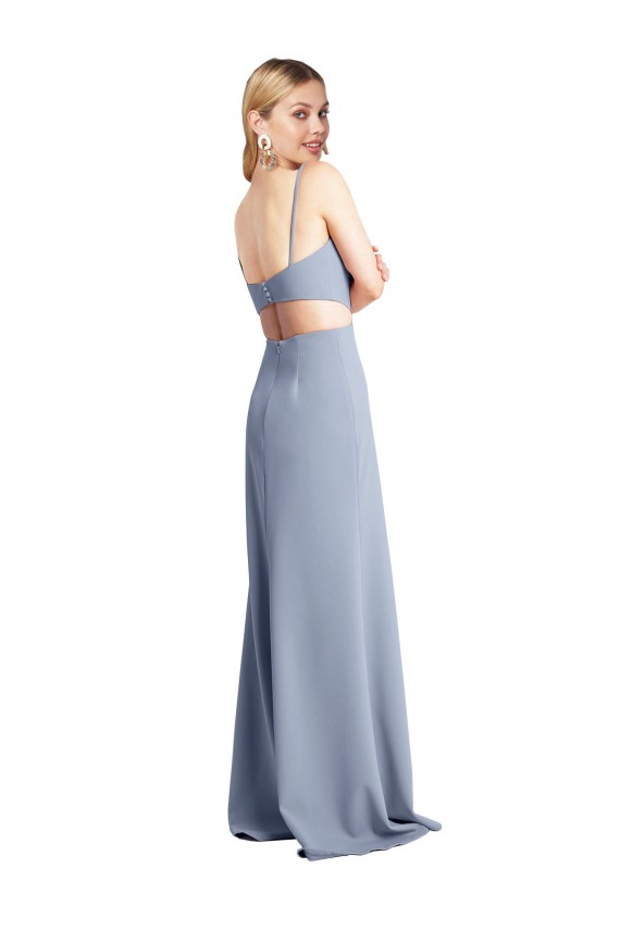 Long Smoke Blue Sleeveless A-Line Open Back Stretch Crepe Prom Dress / Bridesmaid Dress Birmingham
