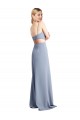 Long Smoke Blue Sleeveless A-Line Open Back Stretch Crepe Prom Dress / Bridesmaid Dress Birmingham