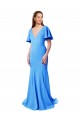 Sweep Train Peacock Blue Short Sleeves Mermaid, Sheath V-Back Prom Dress / Bridesmaid Dress Birmingham