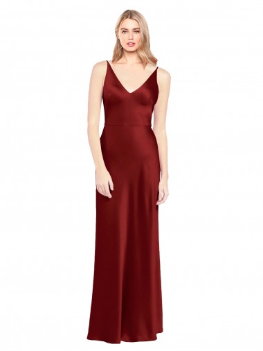Long Burgundy Sleeveless A-Line V-Back Stretch Satin Formal Evening Gown / Prom Dress / Bridesmaid Dress Birmingham