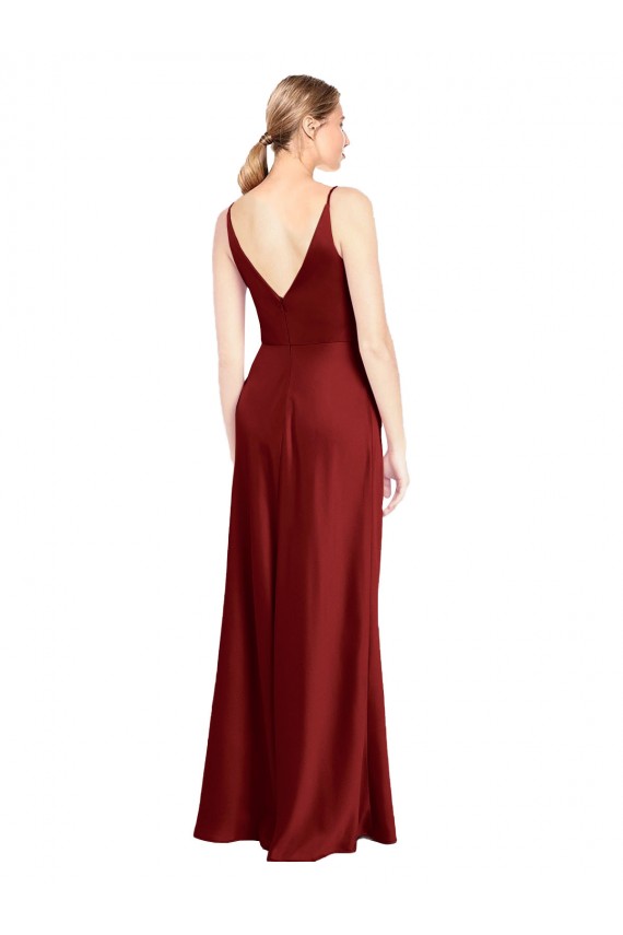 Long Burgundy Sleeveless A-Line V-Back Stretch Satin Formal Evening Gown / Prom Dress / Bridesmaid Dress Birmingham