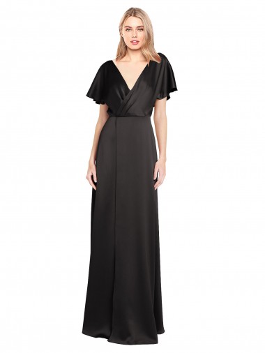 Long Black Cap Sleeves A-Line Open Back Bridesmaid Dress / Evening Dress Birmingham