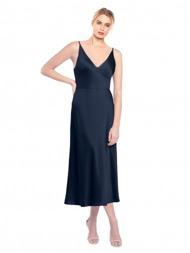 Midi Length Dark Navy Sleeveless A-Line V-Back Formal Evening Gown / Prom Dress / Bridesmaid Dress Birmingham