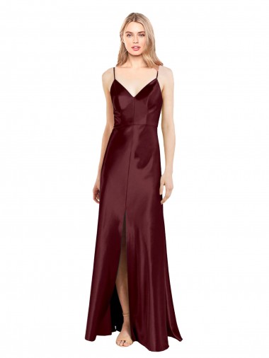 Long Burgundy Gold Sleeveless A-Line Center Front Slit Bridesmaid Dress / Evening Dress Birmingham