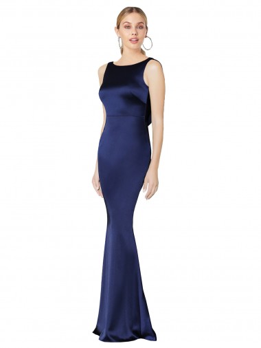 Long Dark Navy Sleeveless Sheath Low Back Formal Evening Gown / Prom Dress / Bridesmaid Dress Birmingham