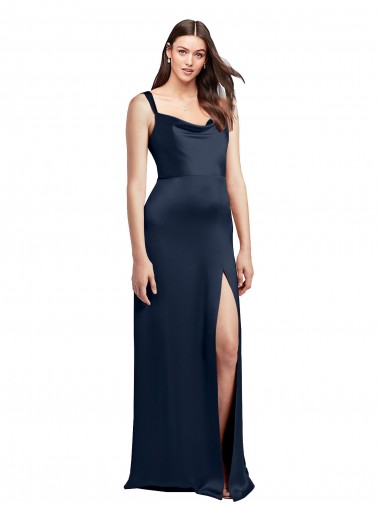 Long Dark Navy Sleeveless A-Line Low Back Side Slit Formal Evening Gown / Prom Dress / Bridesmaid Dress Birmingham