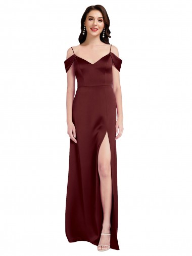 Long Burgundy Gold Sleeveless A-Line Side Slit Formal Dress / Bridesmaid Dress Birmingham