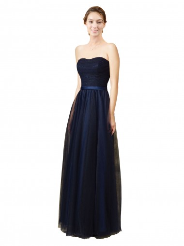 Long Dark Navy Sleeveless A-Line Bridesmaid Gown Birmingham