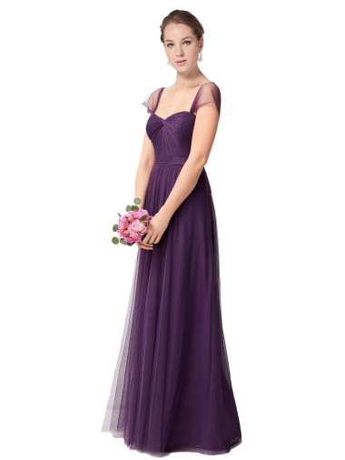 Long Plum Purple Cap Sleeves A-Line Bridesmaid Dress Birmingham