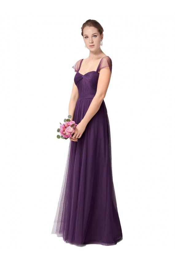 Long Plum Purple Cap Sleeves A-Line Bridesmaid Dress Birmingham