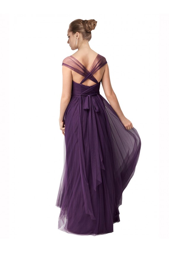 Long Plum Purple Cap Sleeves A-Line Bridesmaid Dress Birmingham