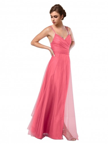 Long Watermelon Sleeveless A-Line V-Back Bridesmaid Dress Birmingham