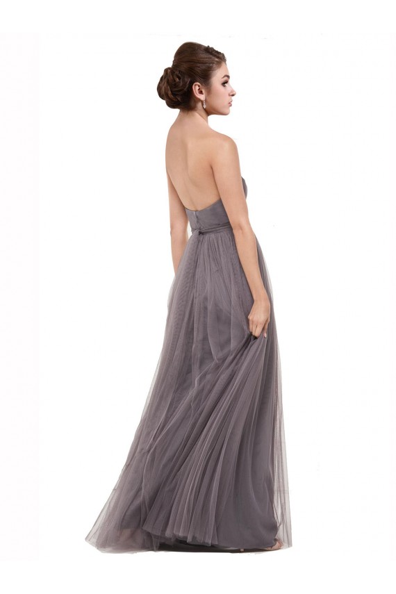 Long Pewter Sleeveless A-Line V-Back Bridesmaid Dress Birmingham