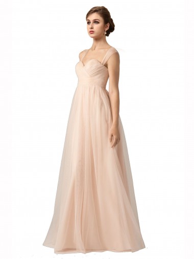 Long Nude Sleeveless A-Line Tulle Bridesmaid Evening Gowns Birmingham