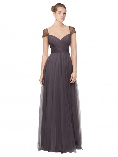 Long Pewter Cap Sleeves A-Line Bridesmaid Dress Birmingham