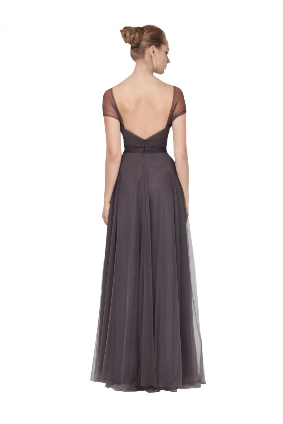 Long Pewter Cap Sleeves A-Line Bridesmaid Dress Birmingham