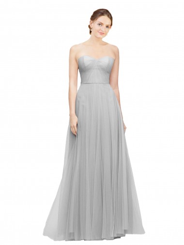 Long Silver Sleeveless A-Line Tulle Bridesmaid Dress Birmingham