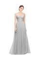 Long Silver Sleeveless A-Line Tulle Bridesmaid Dress Birmingham