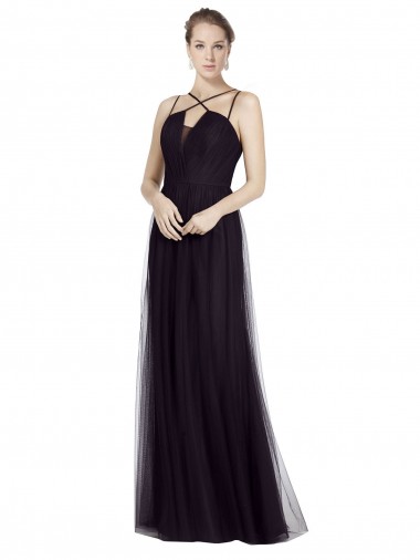 Long Black Sleeveless A-Line Tulle Bridesmaid Gown Birmingham