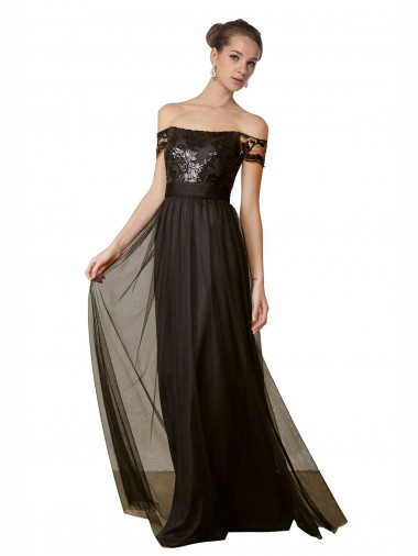 Long Black Sleeveless A-Line Tulle & Sequin Bridesmaid Dress Birmingham