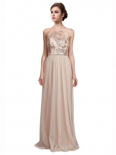 Long Nude Sleeveless A-Line Tulle Bridesmaid Dress Birmingham