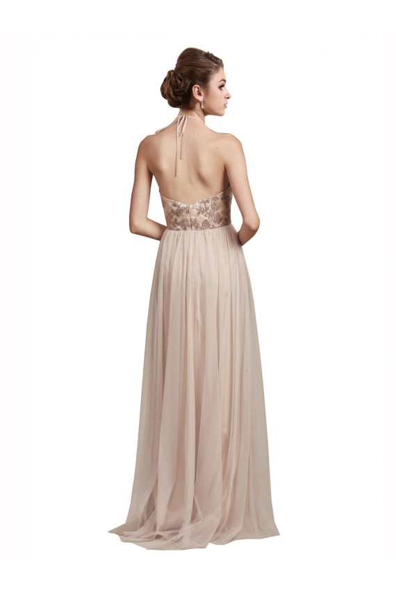 Long Nude Sleeveless A-Line Tulle Bridesmaid Dress Birmingham