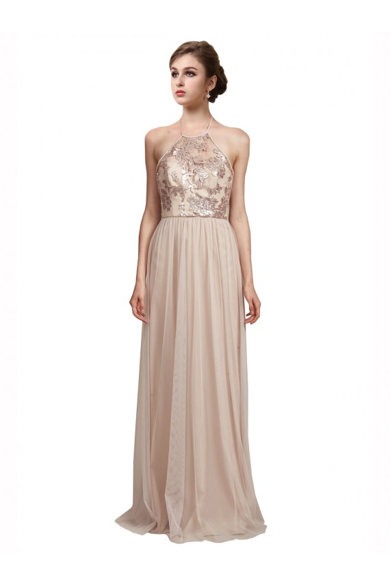 Long Nude Sleeveless A-Line Tulle Bridesmaid Dress Birmingham