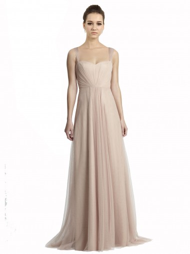 Long Nude Sleeveless A-Line Tulle Bridesmaid Evening Dress Birmingham