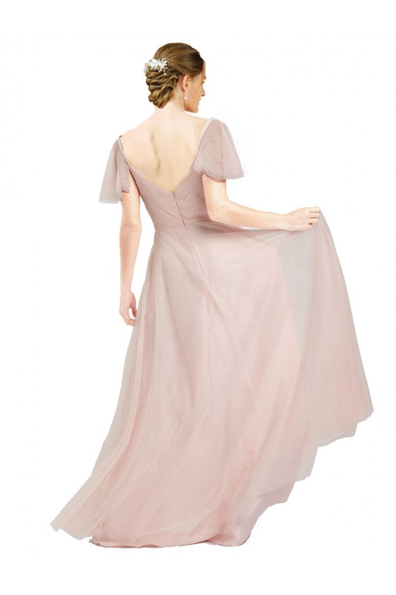 Long Pink Flutter Sleeves A-Line Formal Dress / Bridesmaid Dress Birmingham